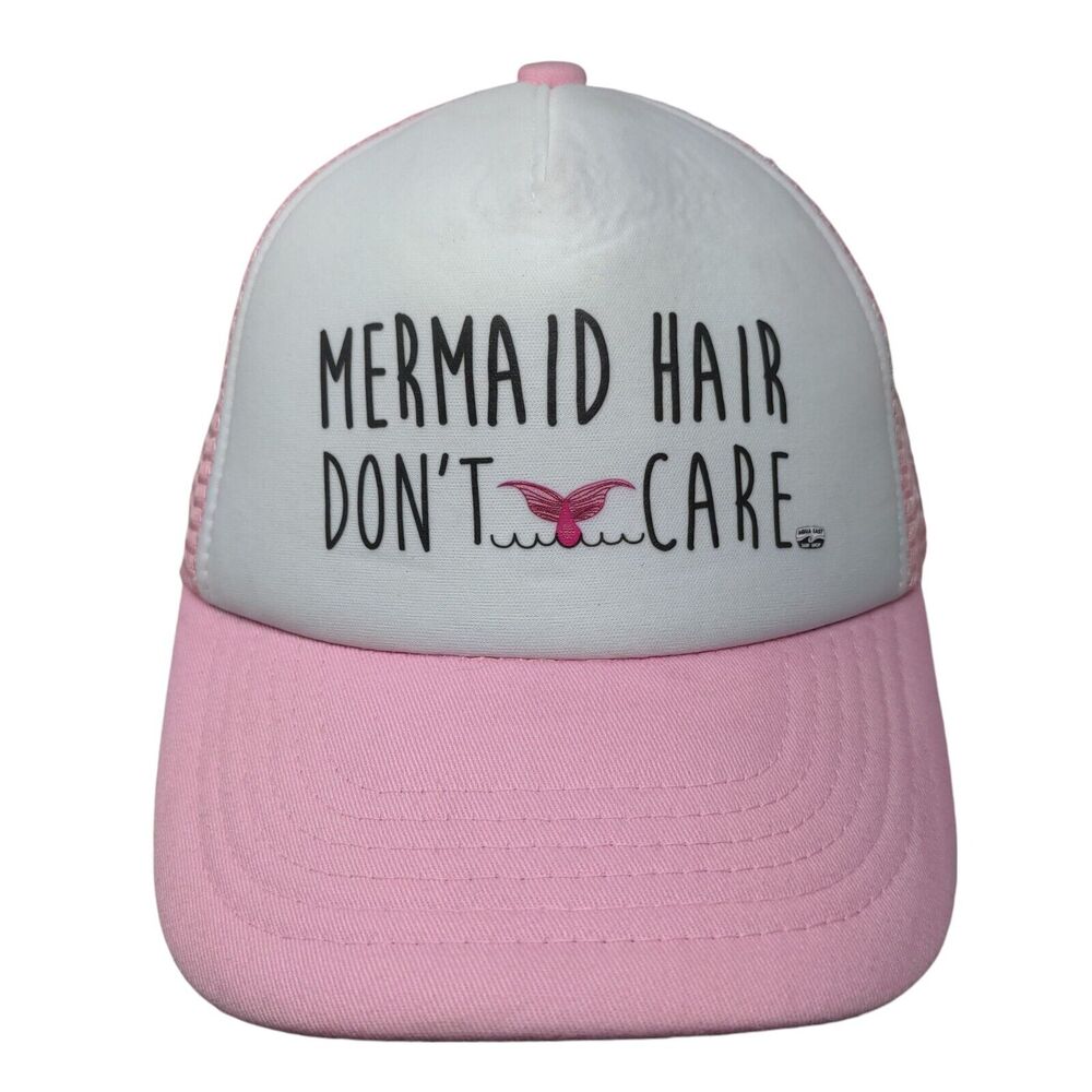 Mermaid Hair Don't Care Snapback Mesh Back Trucker Hat Pink 5-10 Years